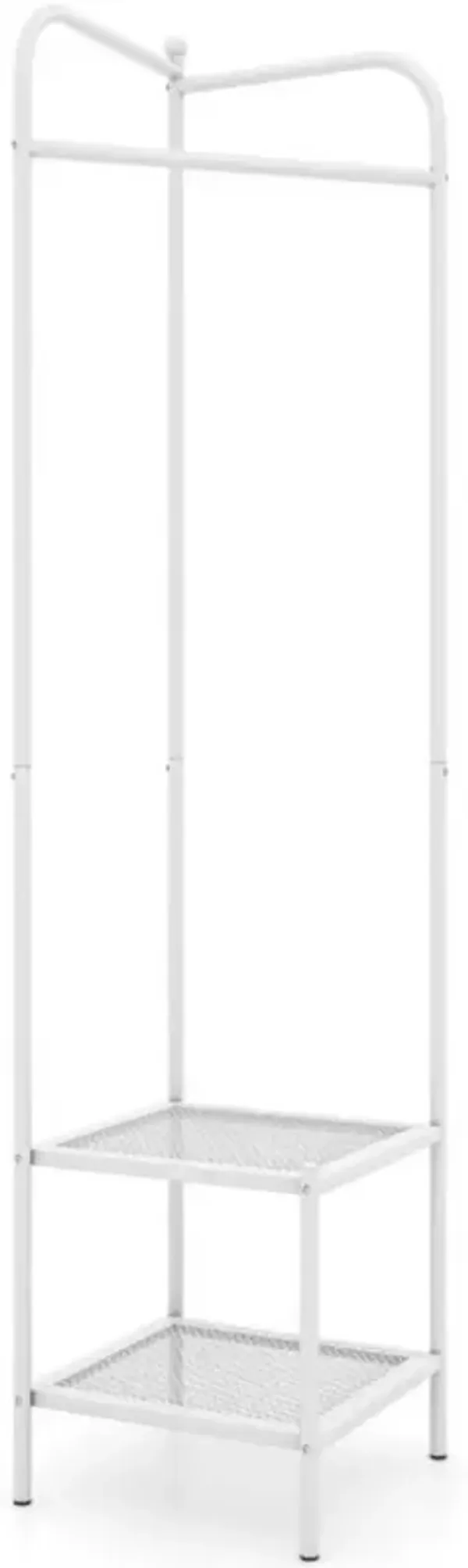 Corner Coat Rack with Top Hanger and 2 Mesh Shelves for Entryway Hallway Living Room Bedroom