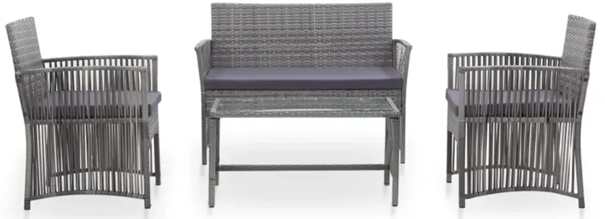 vidaXL 4 Piece Garden Lounge Set with Cushion Poly Rattan Anthracite