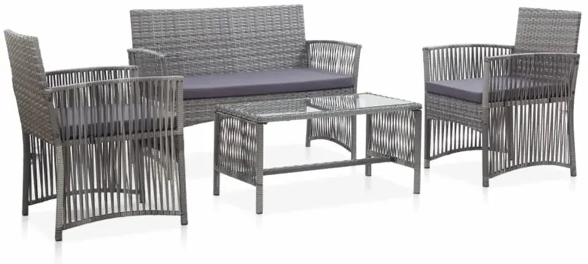 vidaXL 4 Piece Garden Lounge Set with Cushion Poly Rattan Anthracite