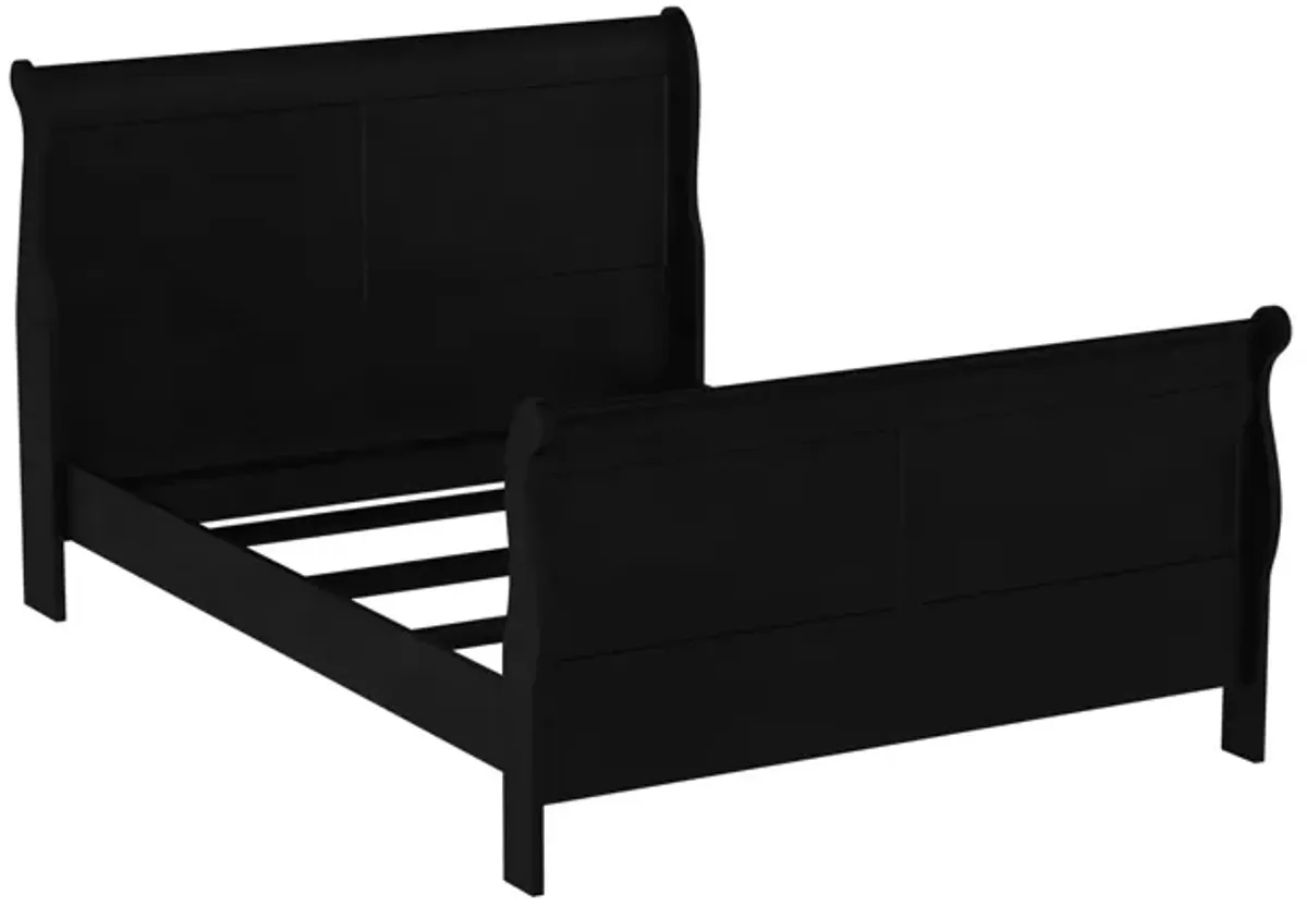 Elegant Modern Style Queen Size Sleigh Bed, Black-Benzara