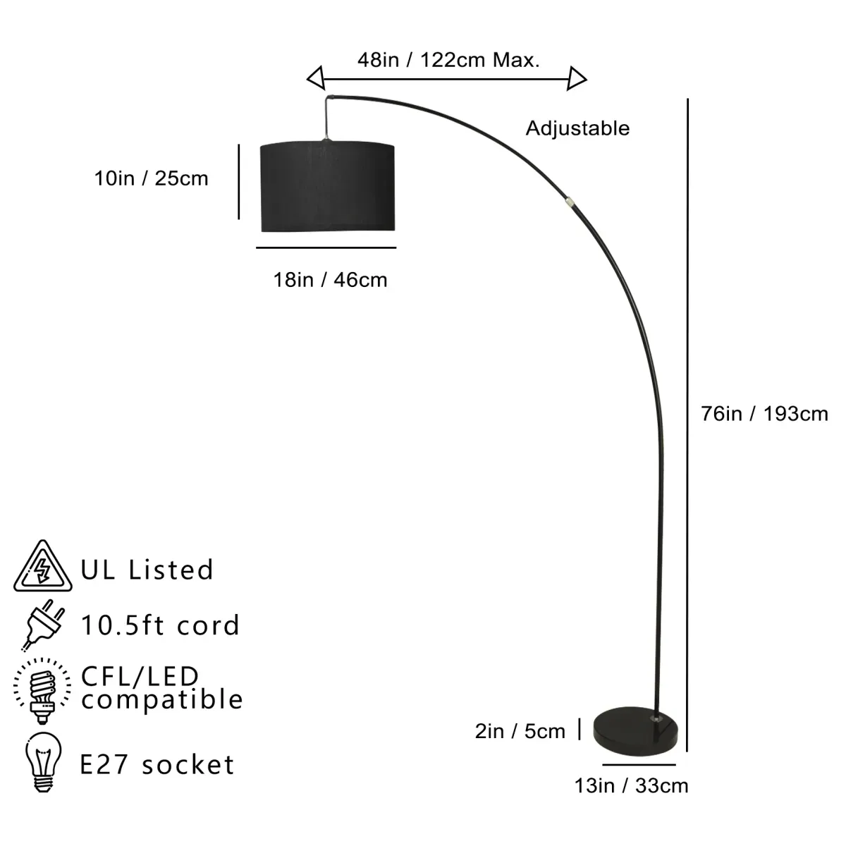 78" Silver Arch Floor Lamp With KD Shade with Double Box (1 Piece)