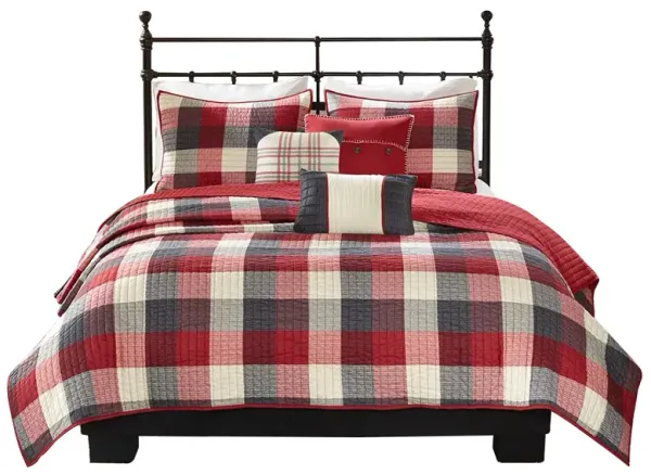 Gracie Mills Nanette 6 Piece Printed Herringbone Quilt Set with Throw Pillows