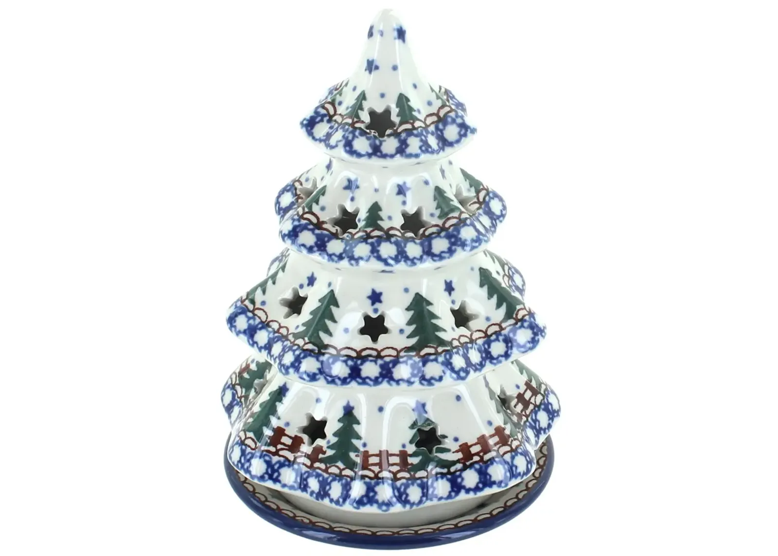 Blue Rose Polish Pottery Holiday Flower Small Christmas Tree Luminary