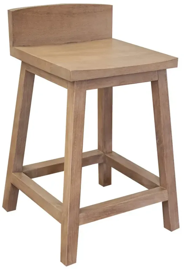Umey 24 Inch Counter Stool Set of 2, Square Seat, Low Backrest, Brown Wood - Benzara