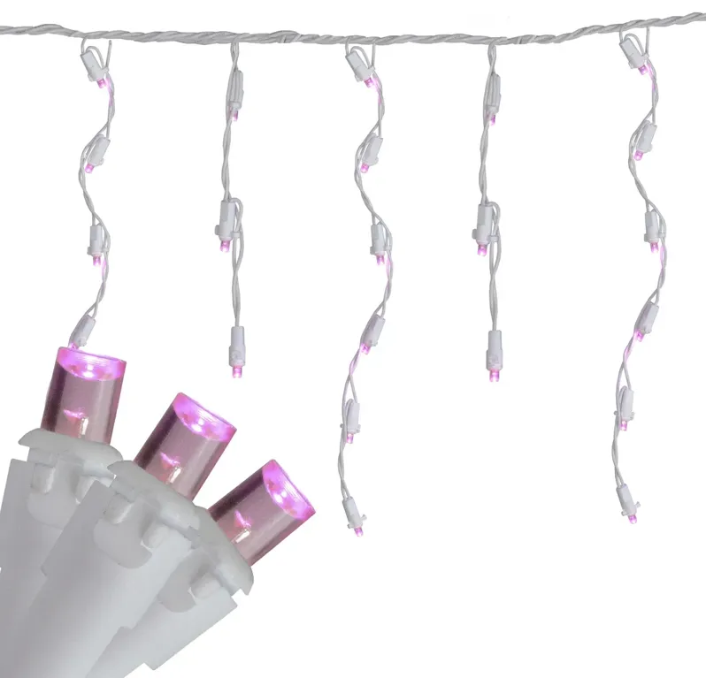 100 Count Pink LED Wide Angle Icicle Christmas Lights  5.5 ft White Wire