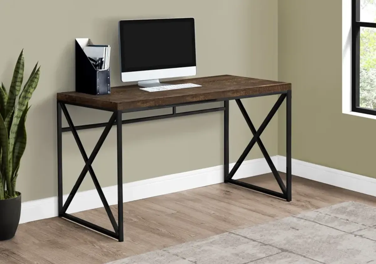 Monarch Specialties Computer Desk, Home Office, Laptop, Work, Metal, Laminate, Brown, Black, Contemporary, Modern