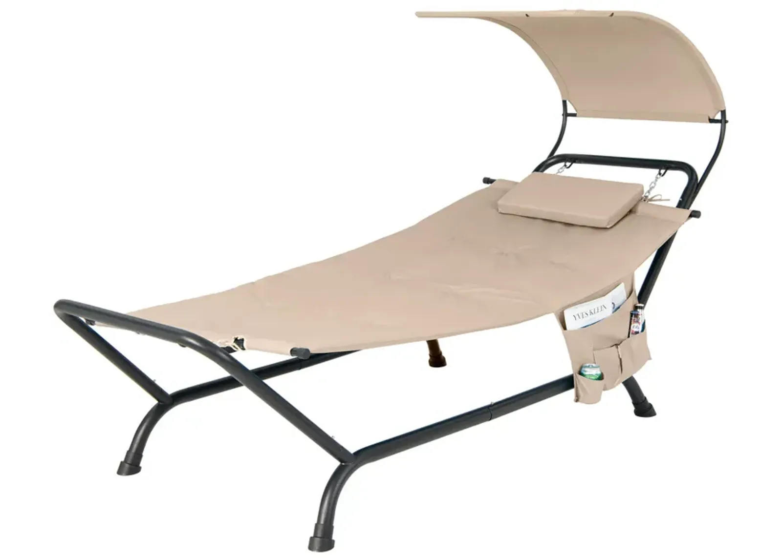 Patio Hanging Chaise Lounge Chair with Canopy Cushion Pillow and Storage Bag