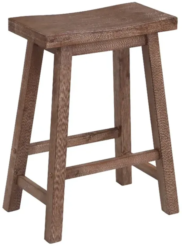 Wooden Frame Saddle Seat Counter Height Stool With Angled Legs, Brown