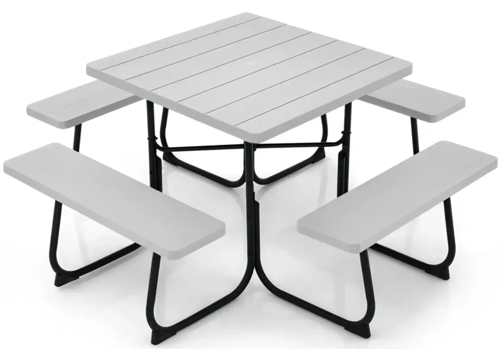 Outdoor Picnic Table with 4 Benches and Umbrella Hole