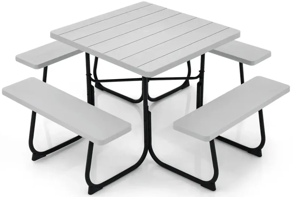 Outdoor Picnic Table with 4 Benches and Umbrella Hole