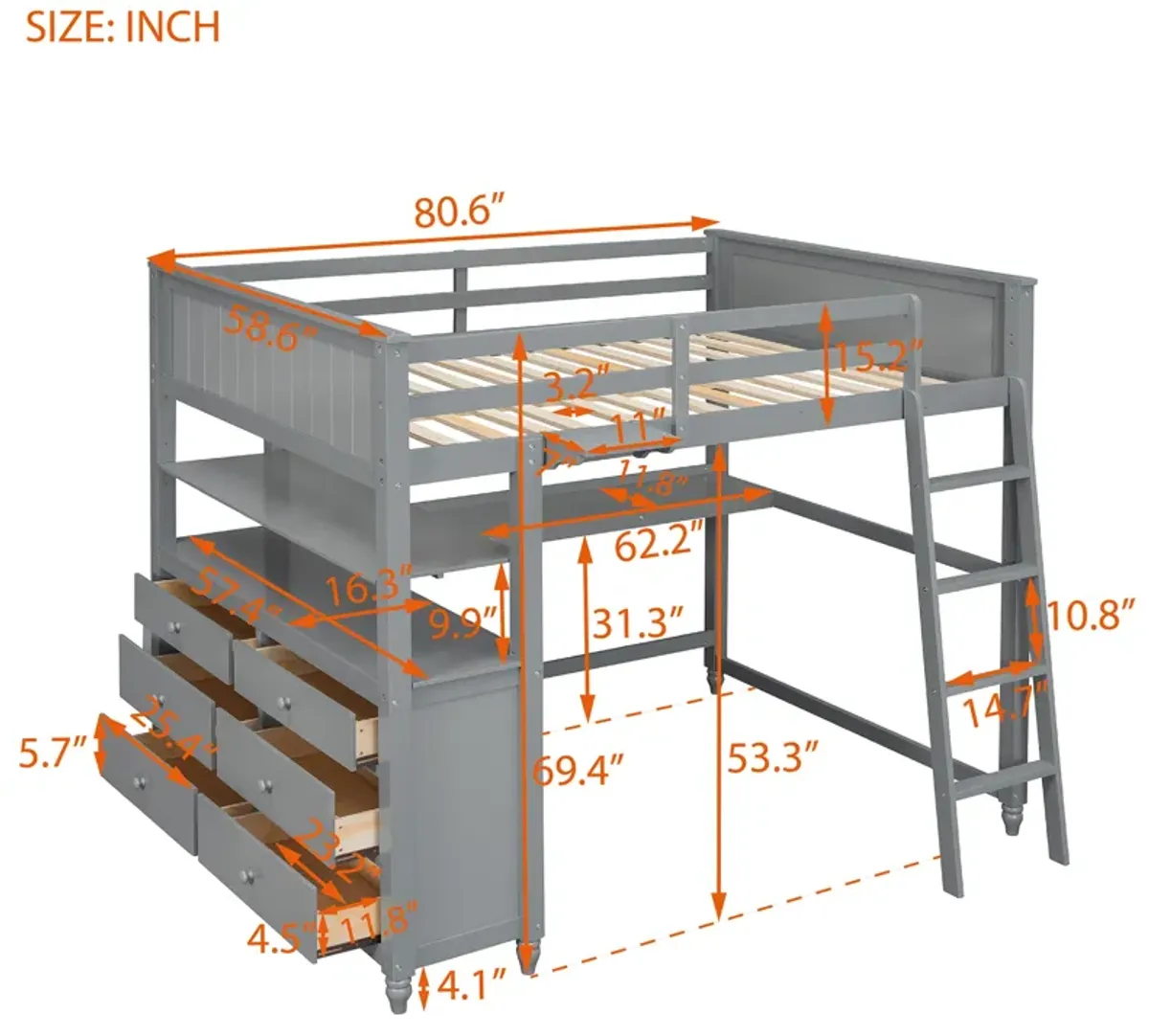 Merax Loft Bed with Drawers and Desk