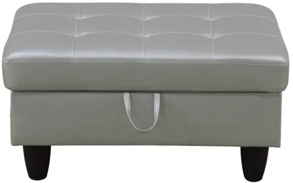 34 in. W Silver Faux Leather Rectangle Ottoman with Storage