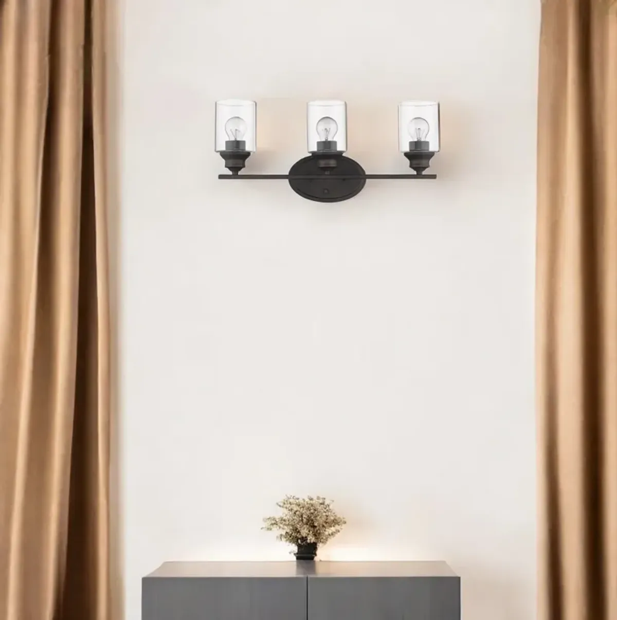 Hivvago Three Light Bronze Wall Light with Clear Glass Shade