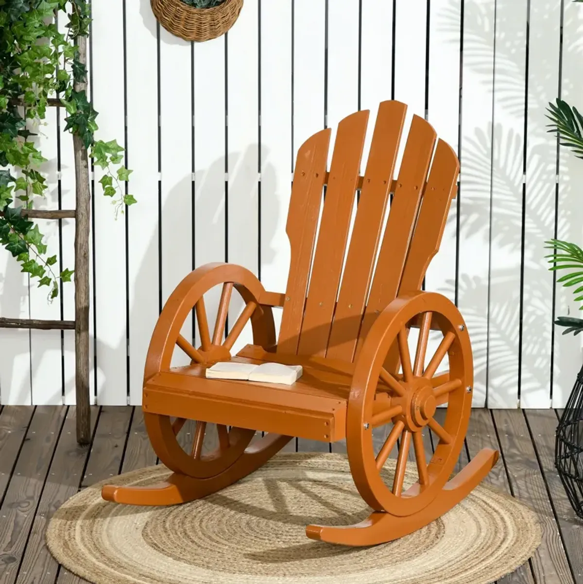 Teak Outdoor Rocker: Oversize Slatted Adirondack Chair for Poolside