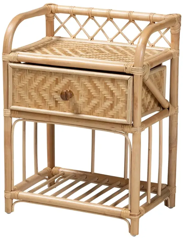 Bali & Pari Kobie Modern Bohemian Natural Brown Rattan 1-Drawer Nightstand