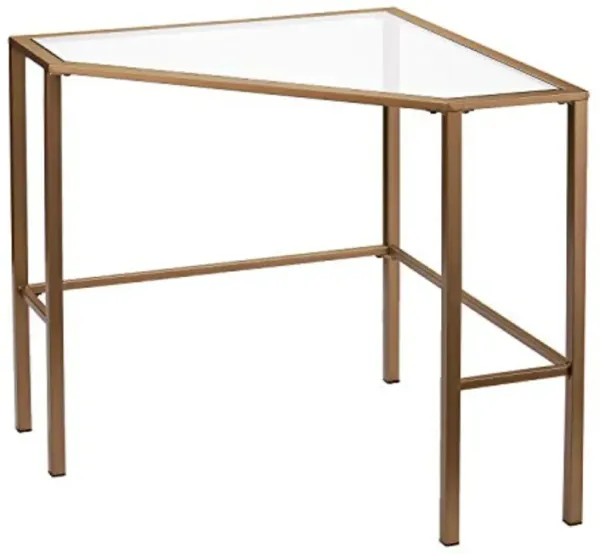 SEI Furniture Keaton Metal/Glass Corner Desk  Soft Gold