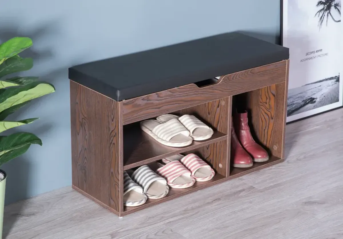 Entryway Storage Shoe Rack with Top Seat, Brown