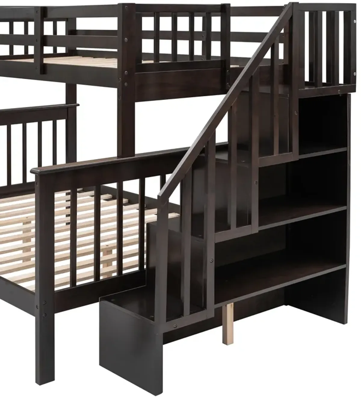 Merax Stairway Twin-Over-Full Bunk Bed with Storage and Guard Rail