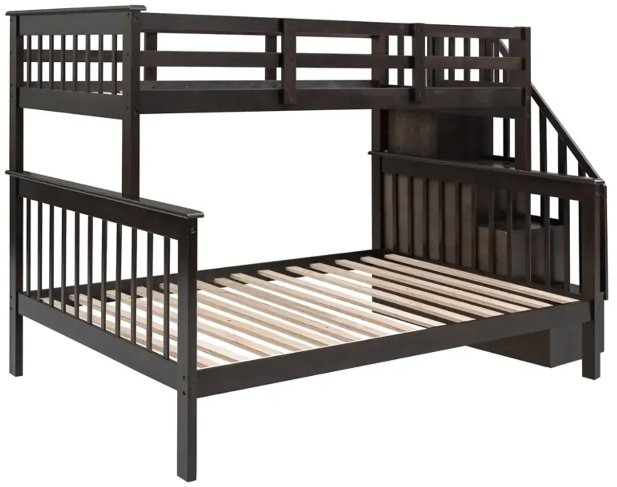 Merax Stairway Twin-Over-Full Bunk Bed with Storage and Guard Rail