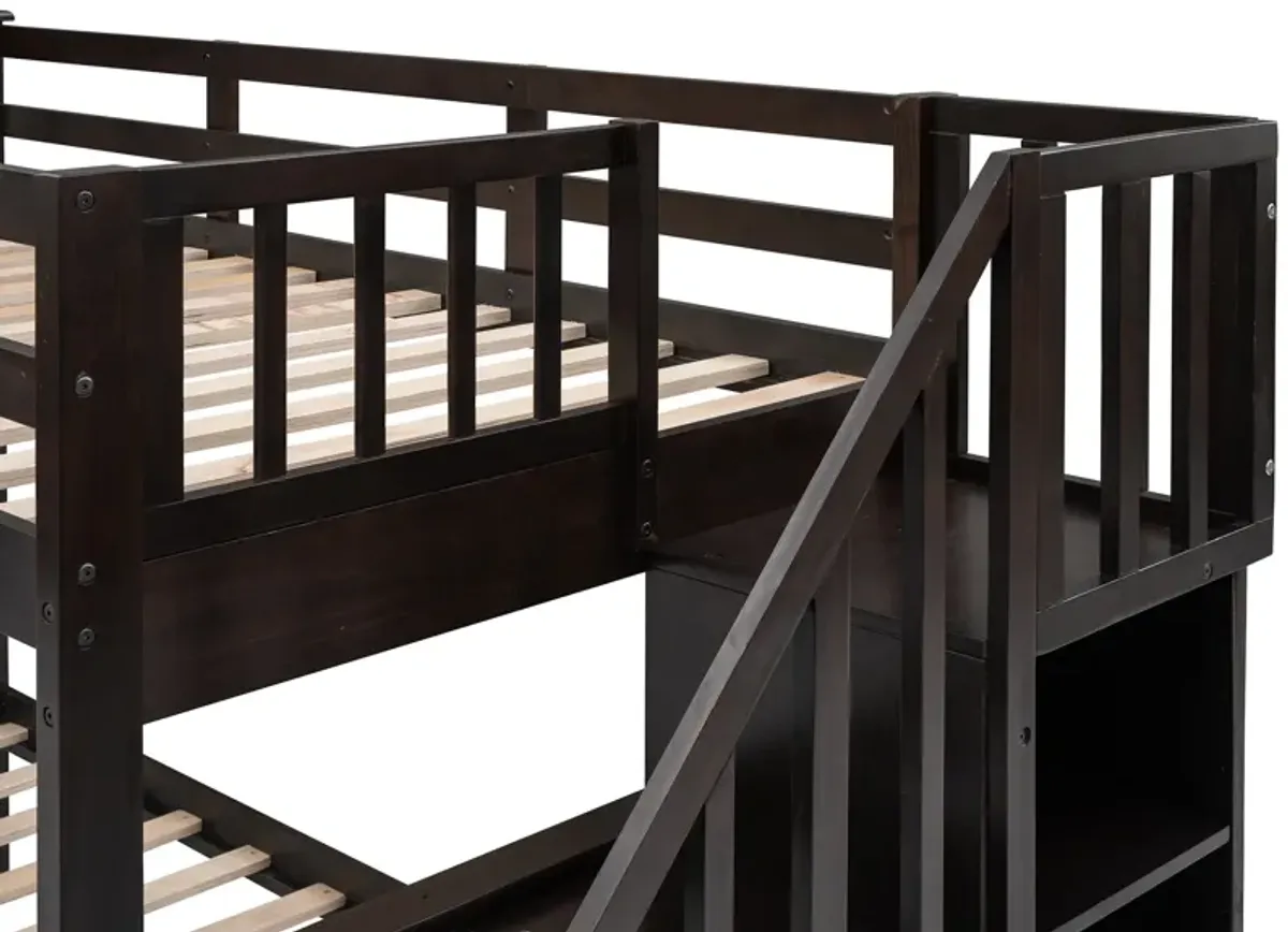 Merax Stairway Twin-Over-Full Bunk Bed with Storage and Guard Rail