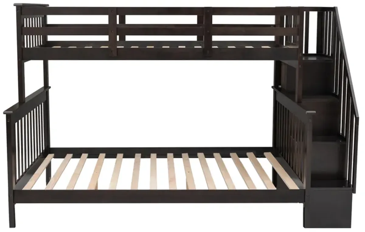 Merax Stairway Twin-Over-Full Bunk Bed with Storage and Guard Rail