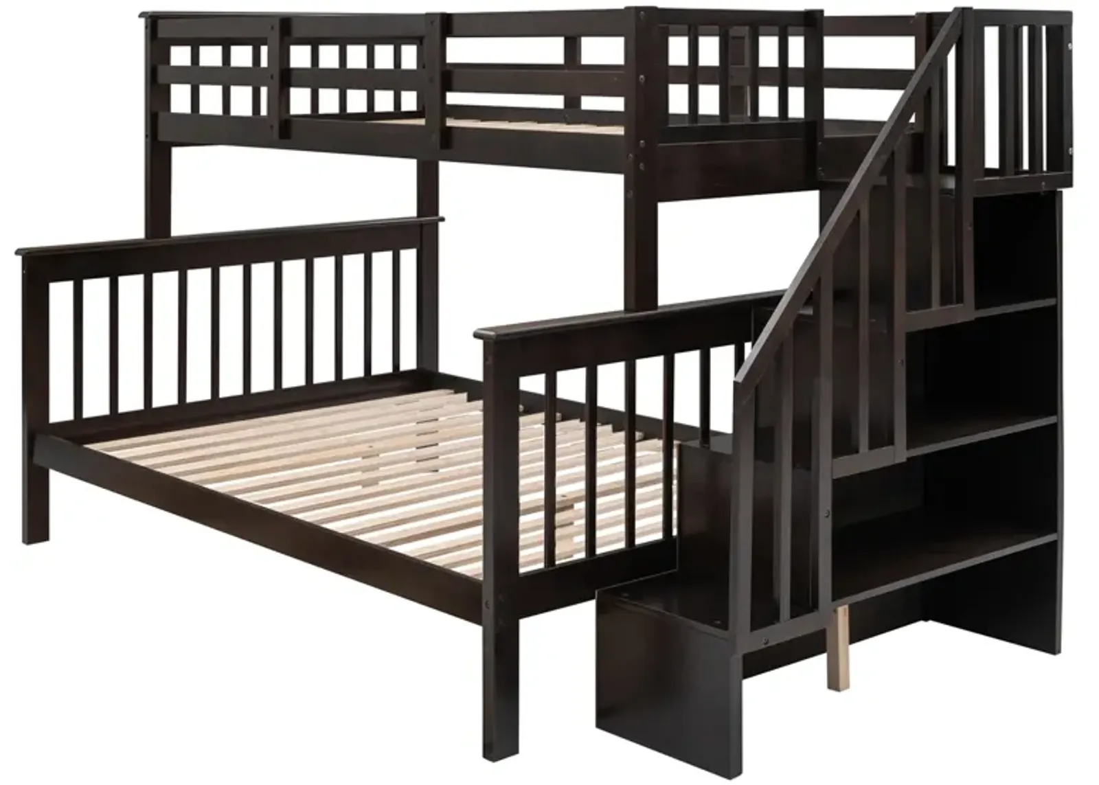 Merax Stairway Twin-Over-Full Bunk Bed with Storage and Guard Rail