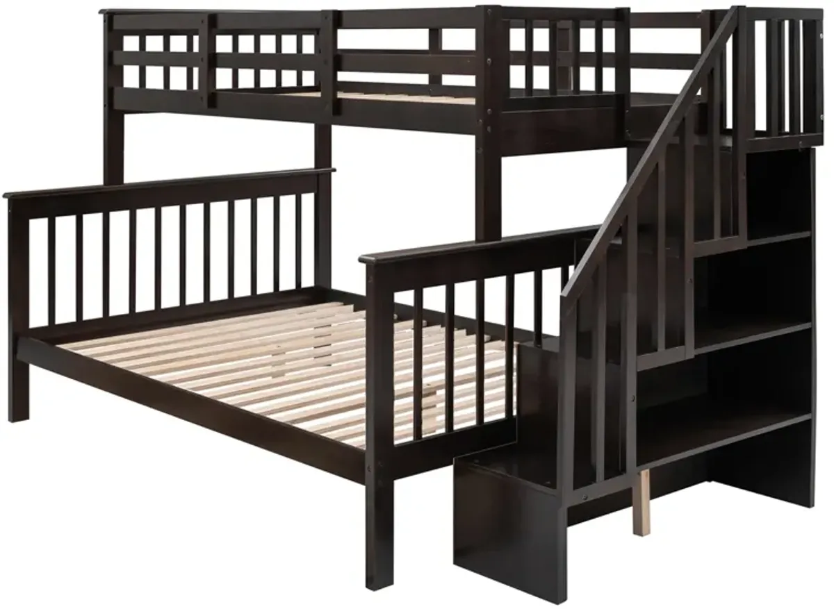 Merax Stairway Twin-Over-Full Bunk Bed with Storage and Guard Rail