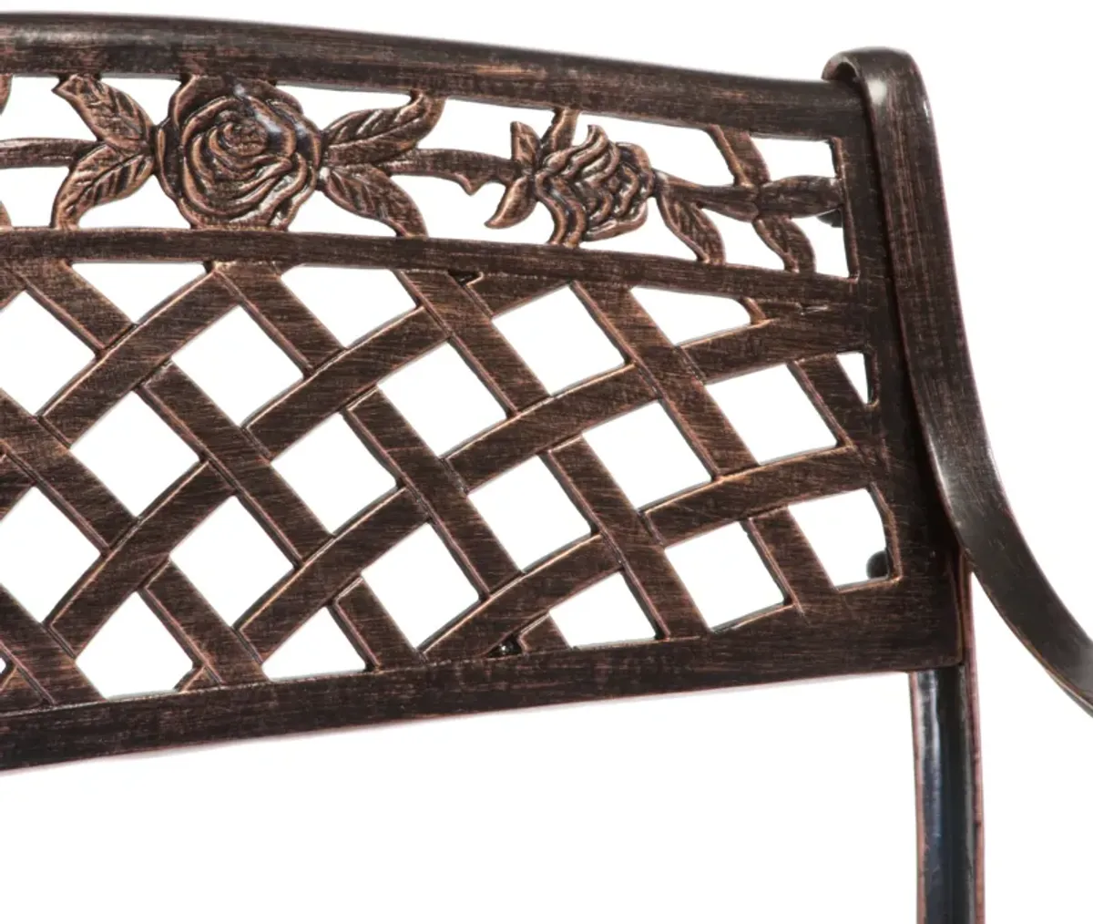 Ornate Cast Aluminum Outdoor Bench with Antique Copper Finish