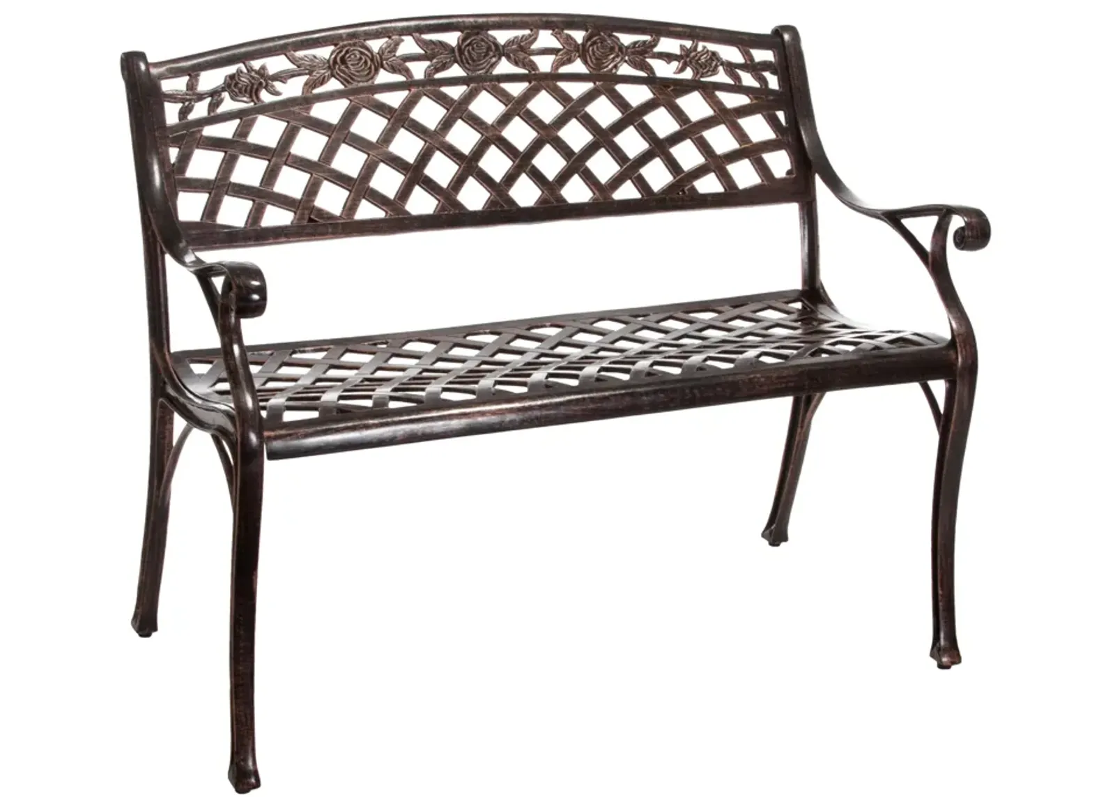 Ornate Cast Aluminum Outdoor Bench with Antique Copper Finish