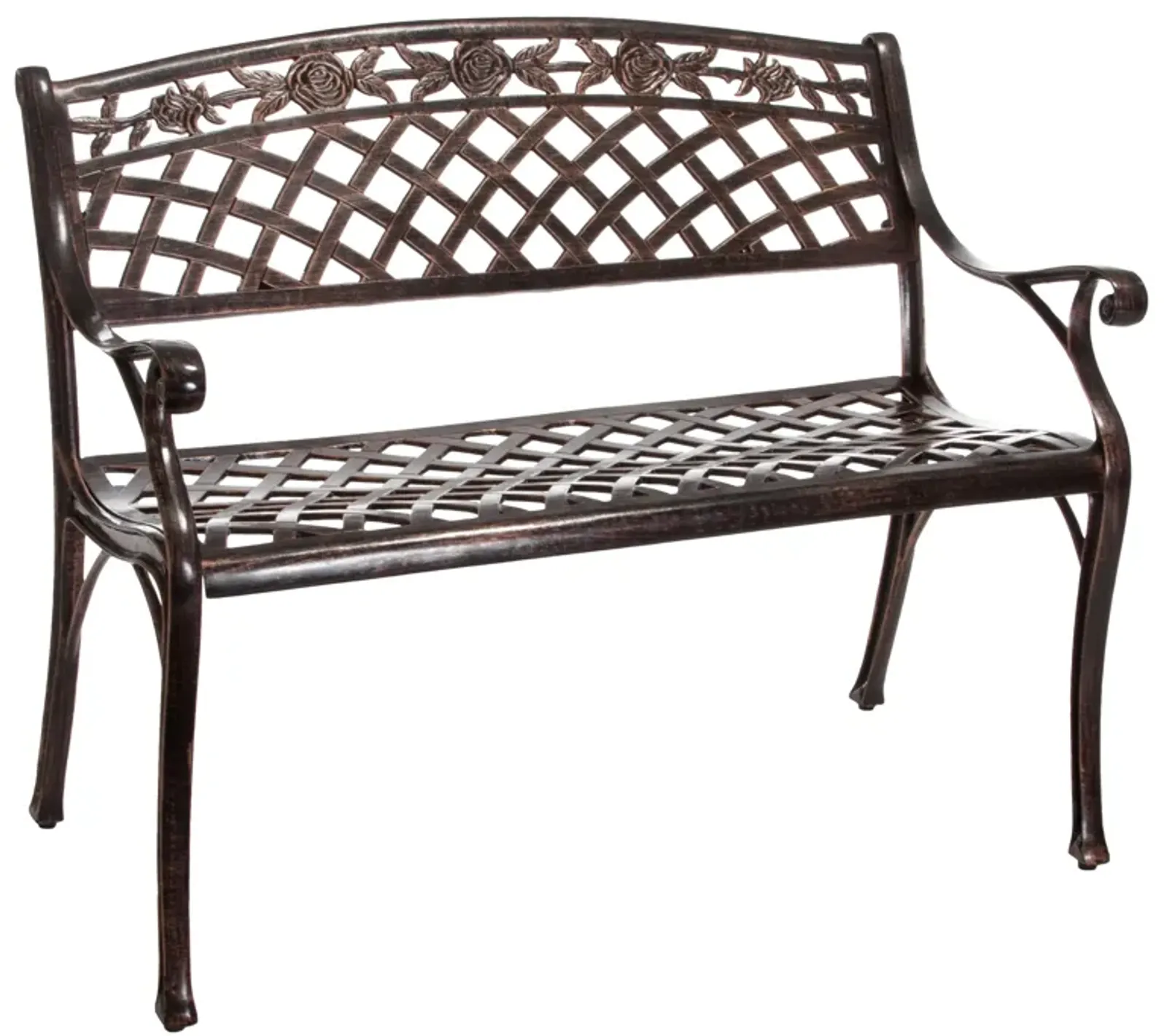 Ornate Cast Aluminum Outdoor Bench with Antique Copper Finish