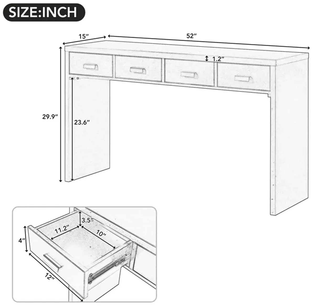 Merax Modern Minimalist Console Table with Four Drawers