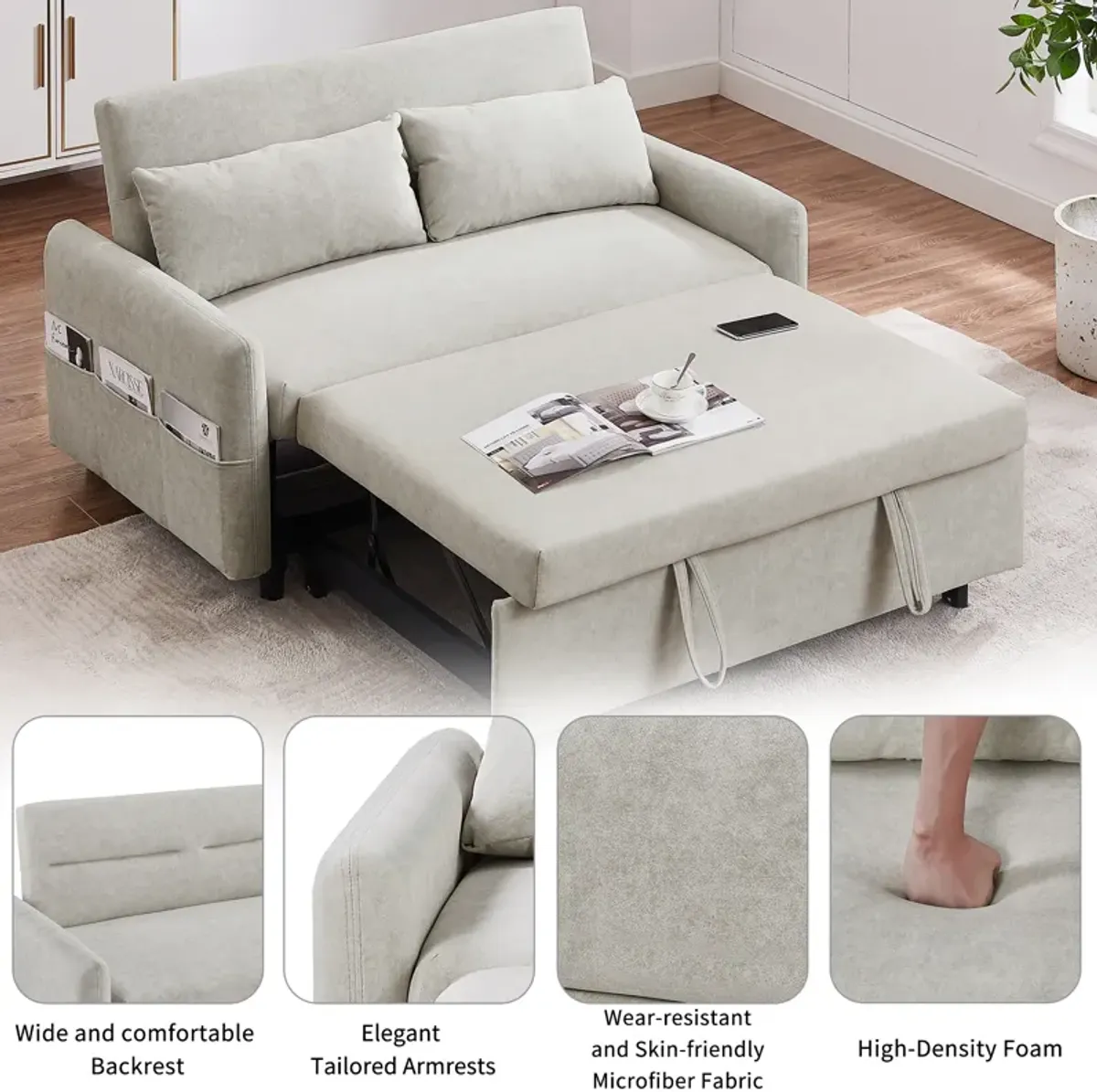 Merax Sleep Sofa Bed Loveseats Sofa Couch with Adjsutable Backrest