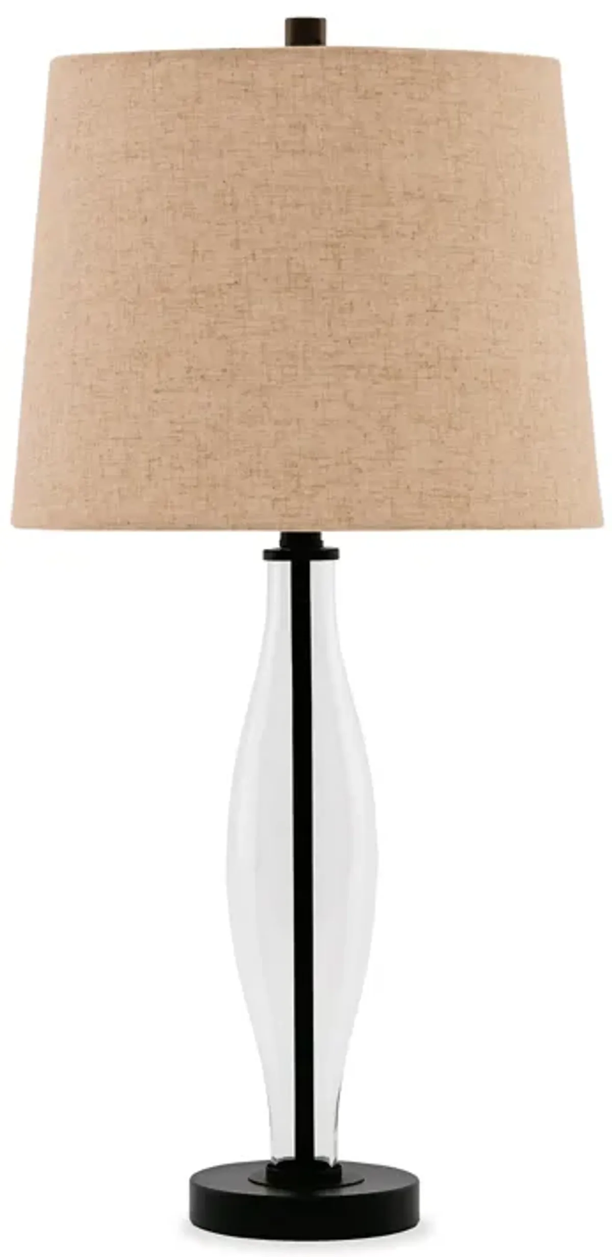 29 Inch Table Lamp Set of 2, Clear Glass Base, Cream Drum Shade, Black - Benzara