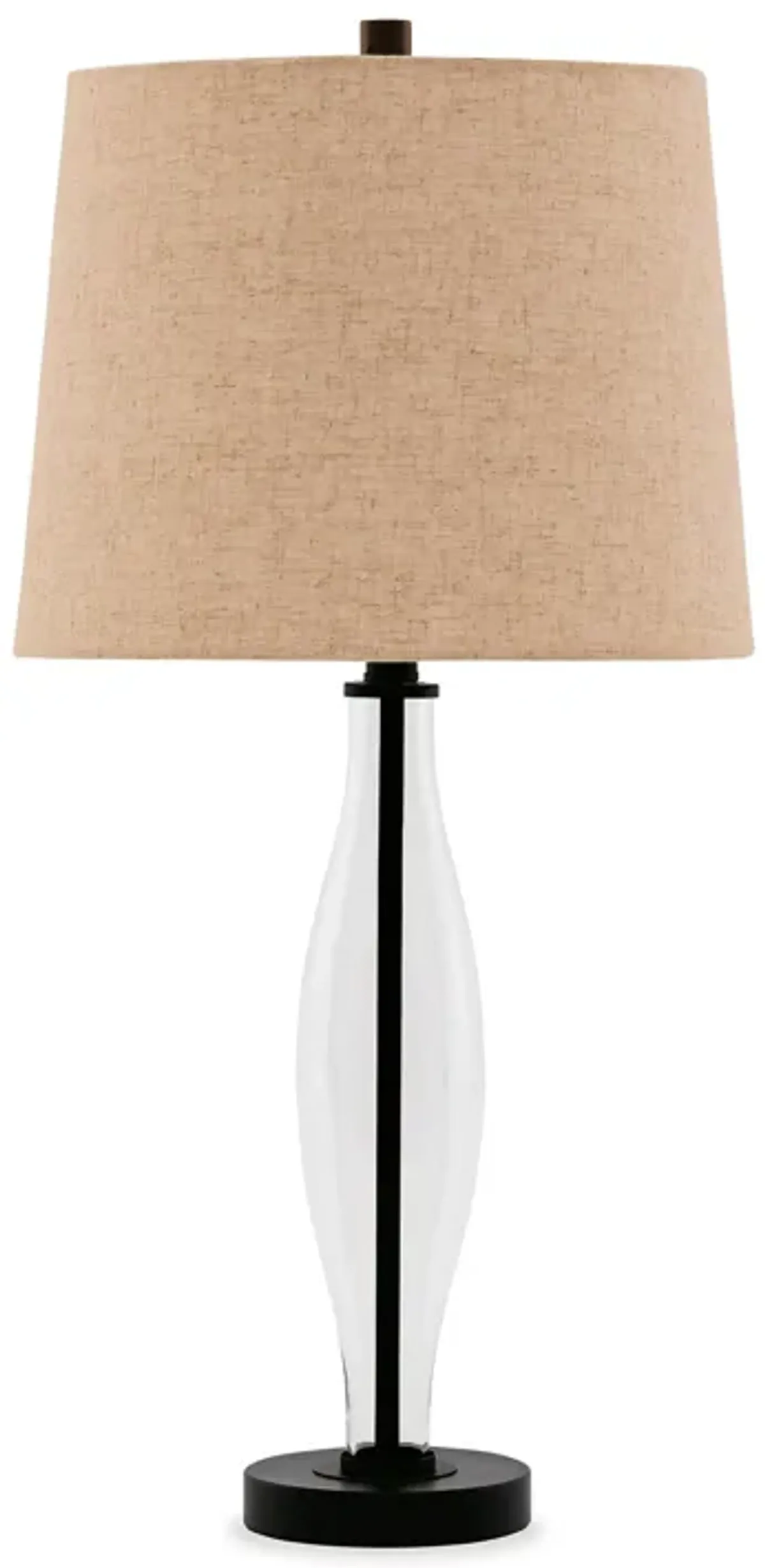 29 Inch Table Lamp Set of 2, Clear Glass Base, Cream Drum Shade, Black - Benzara