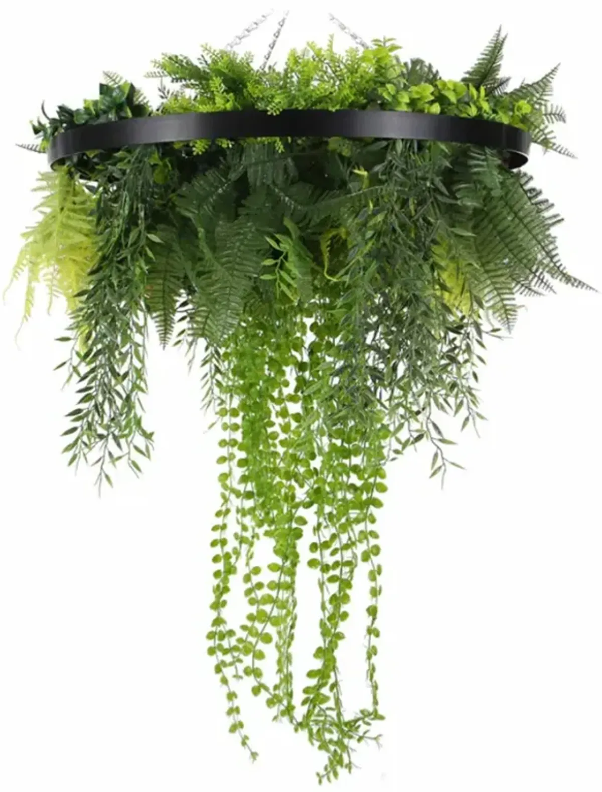 Black Framed Roof Hanging Disc With Draping Faux Plants 24"