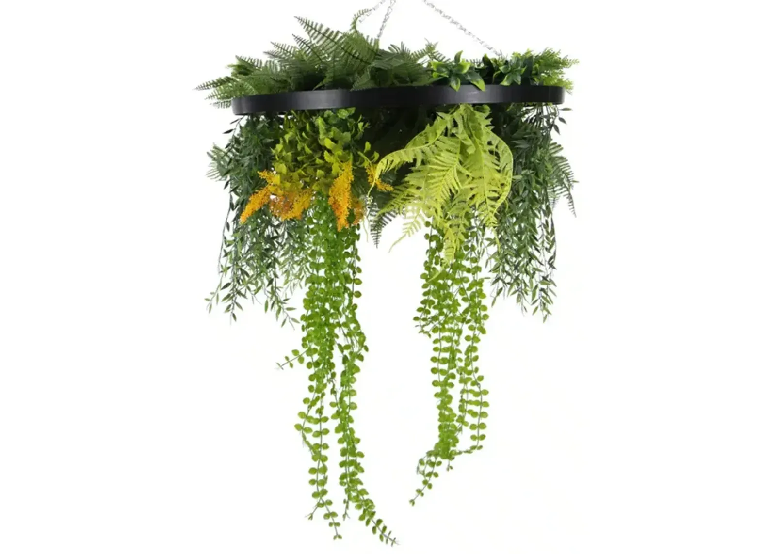 Black Framed Roof Hanging Disc With Draping Faux Plants 24"