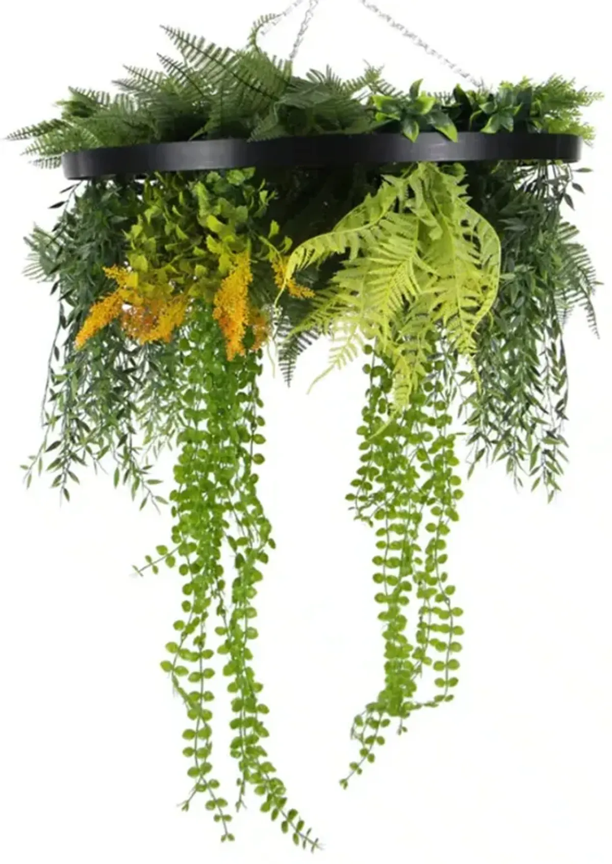 Black Framed Roof Hanging Disc With Draping Faux Plants 24"