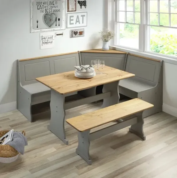 OS Home and Office Furniture Solid Pine Corner Dining Booth in Corona Gray