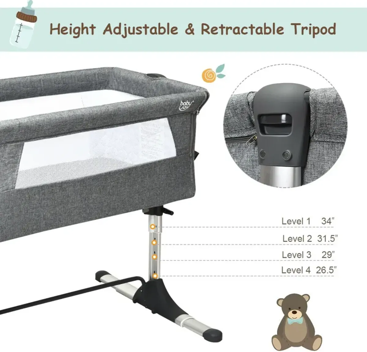 Travel Portable Baby Bed Side Sleeper  Bassinet Crib with Carrying Bag