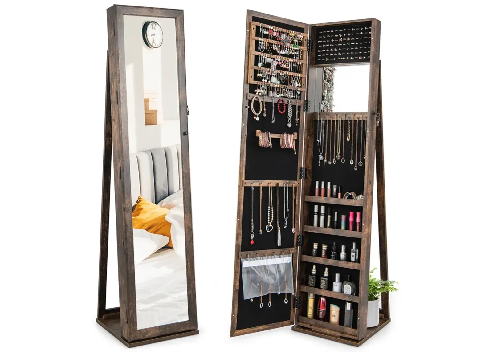 Standing Lockable Jewelry Storage Organizer with Full-Length Mirror