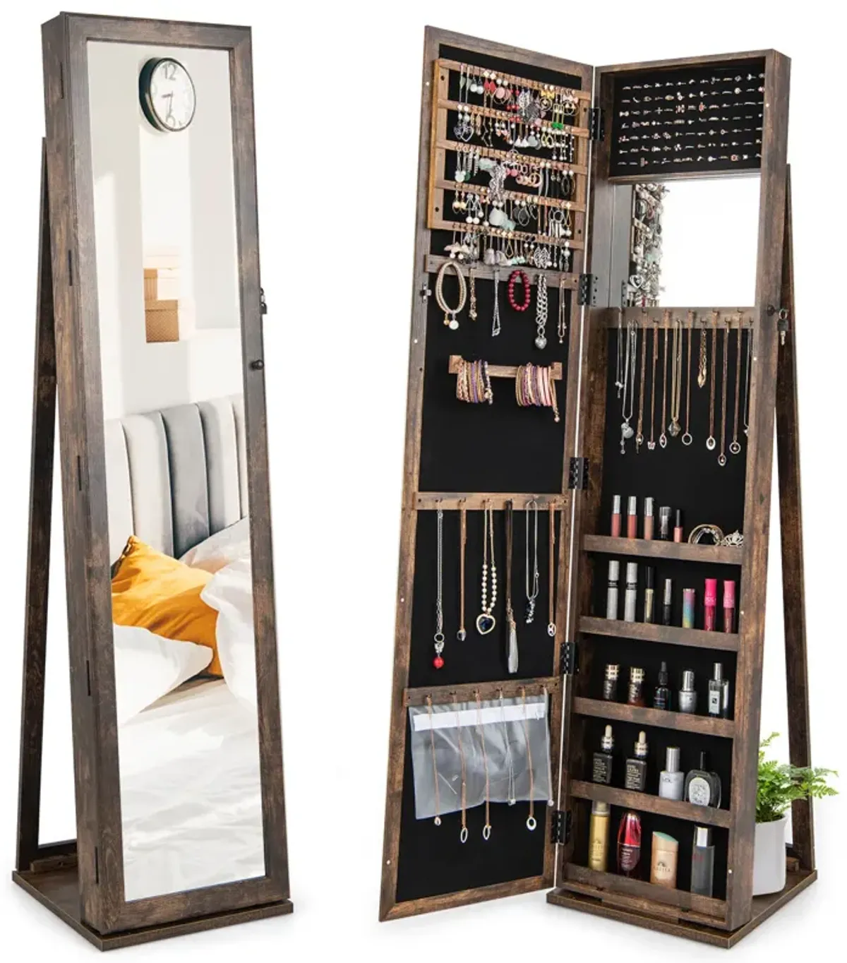 Standing Lockable Jewelry Storage Organizer with Full-Length Mirror