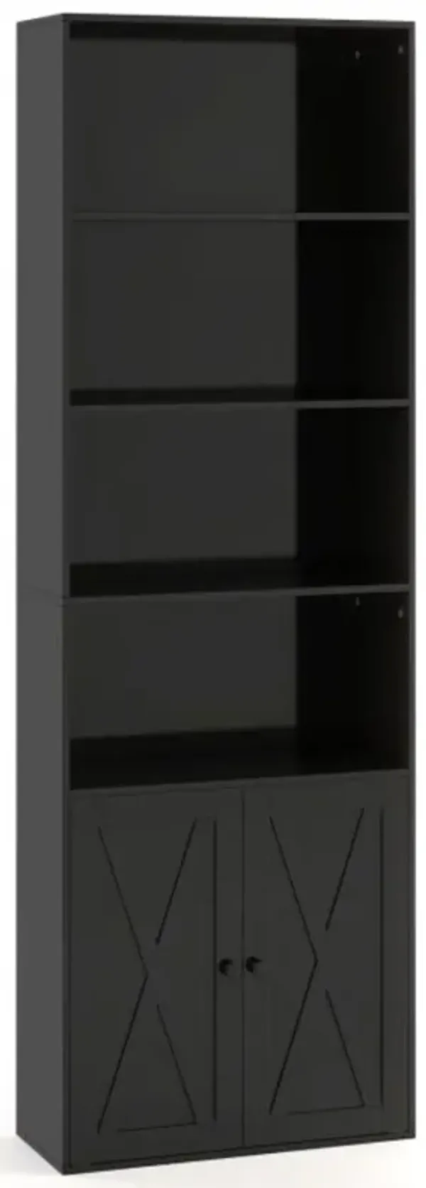 Hivvago 71 Inch Freestanding Bookshelf with 6 Shelves and 2-Door Cabinet