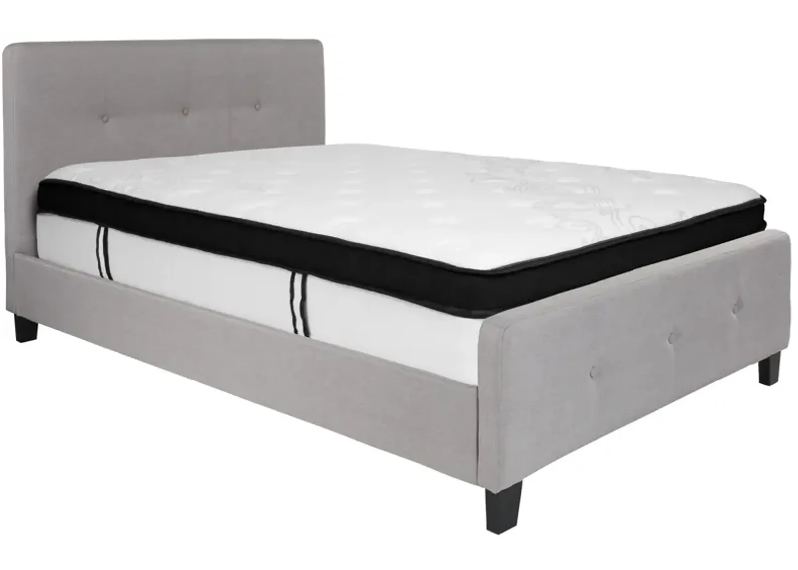 Tribeca Full Size Tufted Upholstered Platform Bed in Light Gray Fabric with Memory Foam Mattress