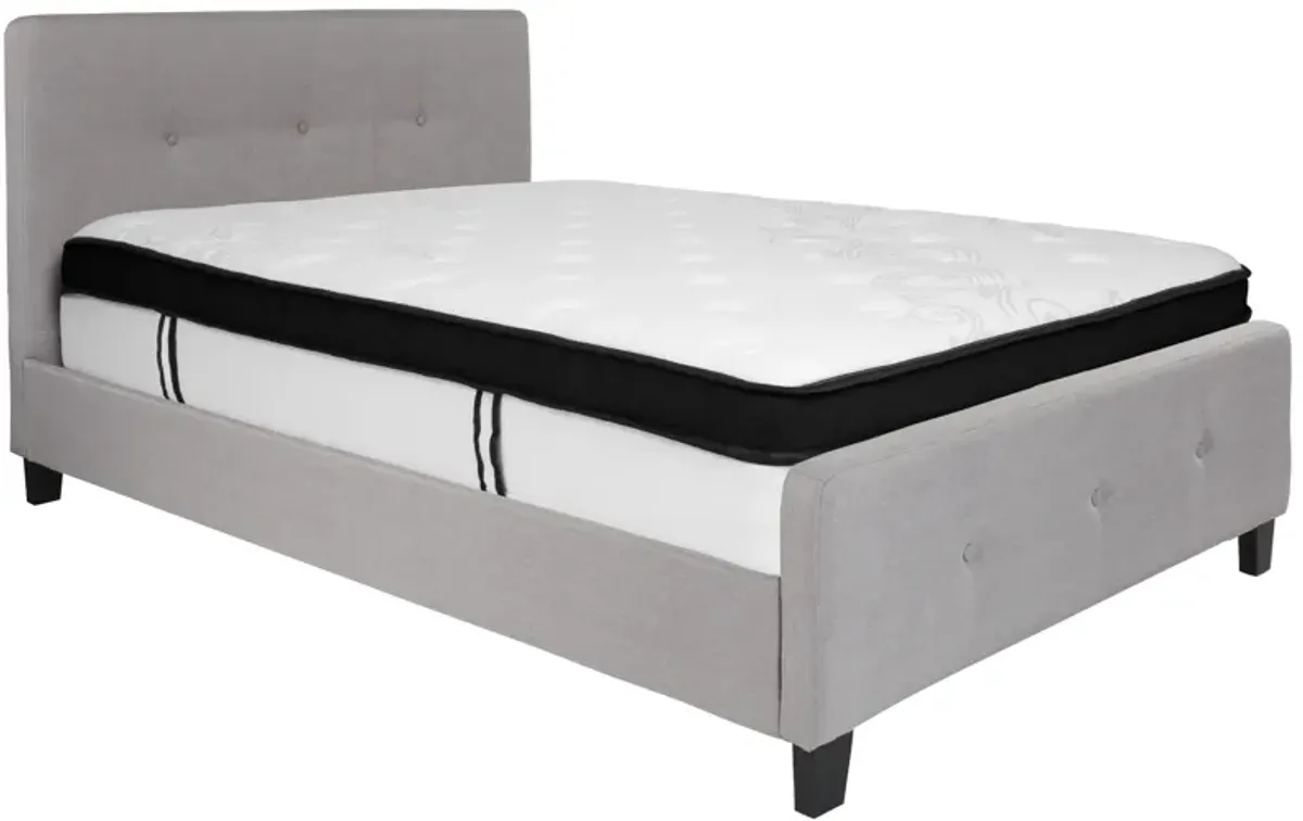 Tribeca Full Size Tufted Upholstered Platform Bed in Light Gray Fabric with Memory Foam Mattress