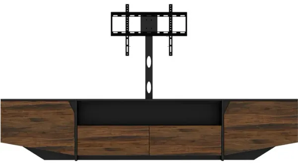 FUFU&GAGA Modern Black and Wood Grain TV Stand with Mount, 94.5” Wide Entertainment Center,( 94.5" W x 15.7" D x 19.7" H),Brown