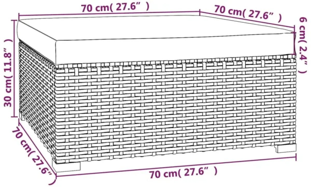 vidaXL Patio Footrest with Cushion Gray 27.6"x27.6"x11.8" Poly Rattan