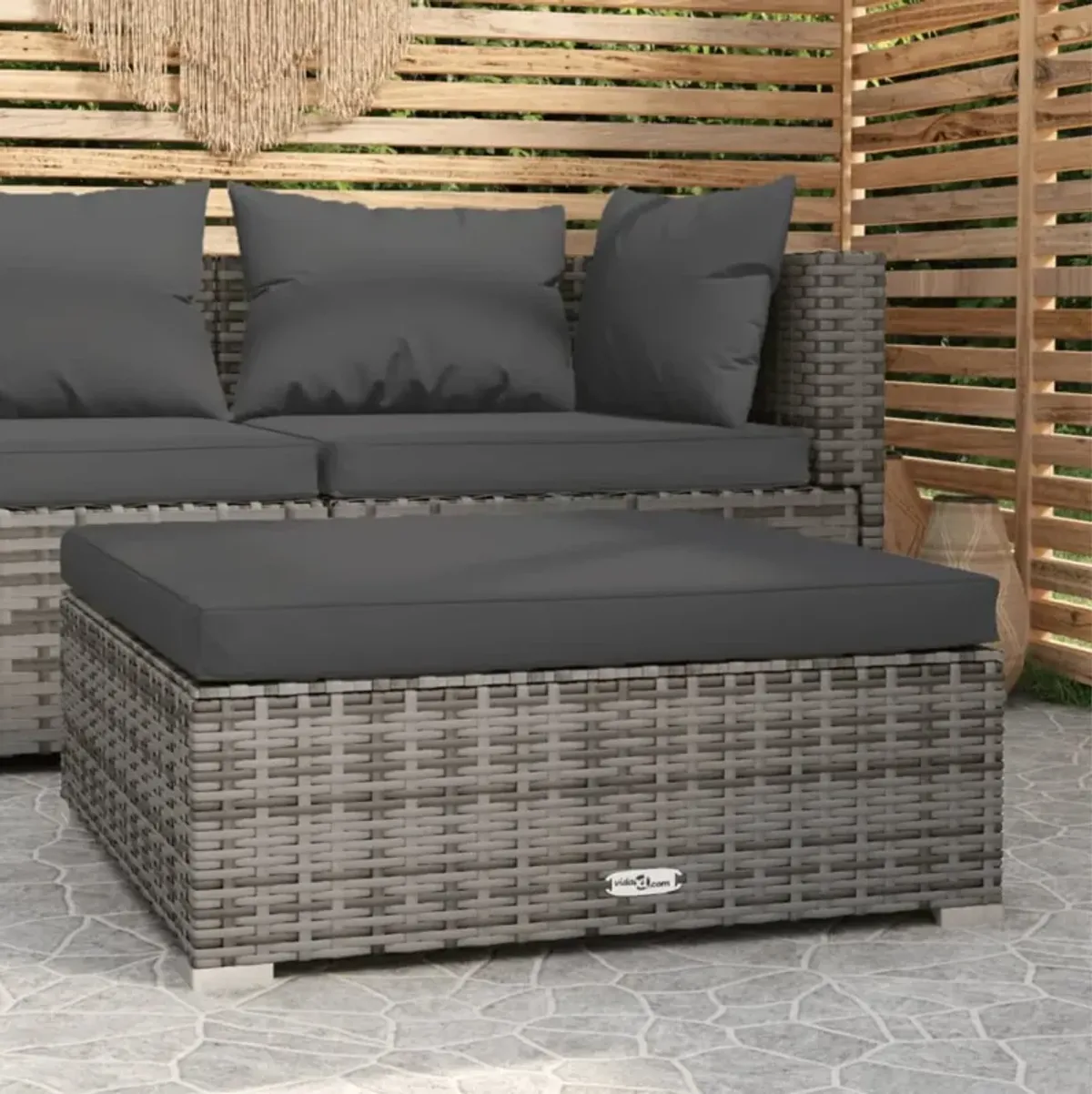 vidaXL Patio Footrest with Cushion Gray 27.6"x27.6"x11.8" Poly Rattan