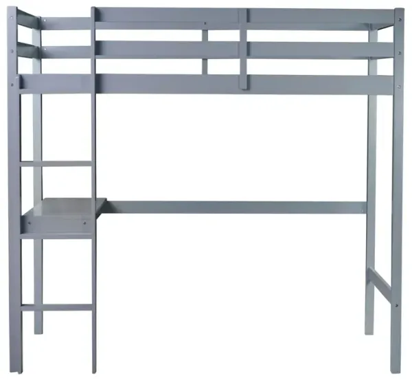 Whisen Twin High Loft Bed, Rubber Wood Loft Bed with Ladder, Safety Guardrail and built-in desk - Gray