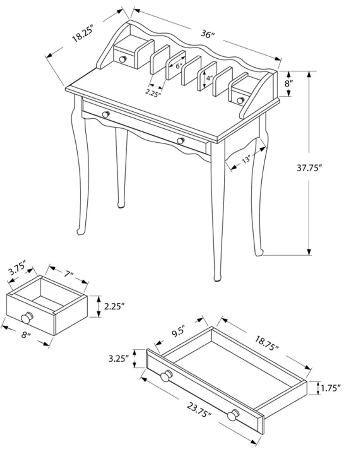 Monarch Specialties I 3100 Computer Desk, Home Office, Laptop, Storage Drawers, 36"L, Work, Wood, Brown, Traditional