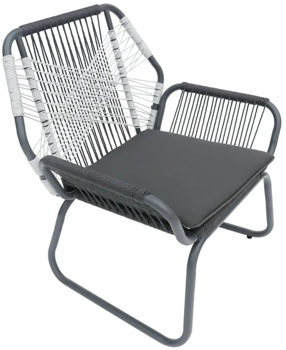 Ciao Accent Club Chair Set of 2, Outdoor Gray Cushions, Gray Rope and Steel